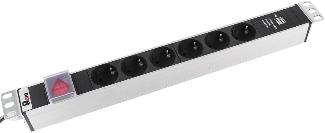 Блок розеток 19", 6 розеток ЦМО R-16-6S-V-U-440-3