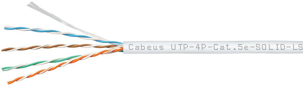 Кабель витая пара U/UTP 5e кат. 4 пары Cabeus UTP-4P-Cat.5e-SOLID-LSZH-WH