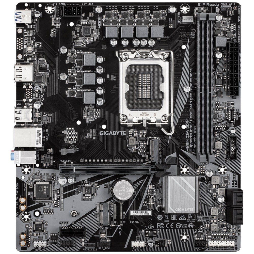 Материнская плата GIGABYTE H610M D3W DDR4, LGA1700, Intel H610, mATX