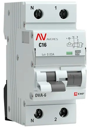 Автомат дифференциальный EKF rcbo6-1pn-16C-30-a-av