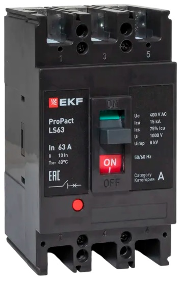 Автоматический выключатель в литом корпусе EKF mccb-63-15-3-63-ls