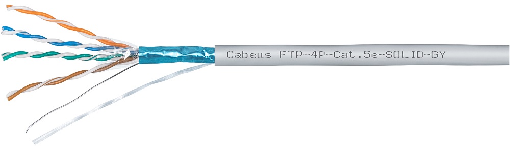 Кабель витая пара F/UTP 5e кат. 4 пары Cabeus FTP-4P-Cat.5e-SOLID-LSZH-GY