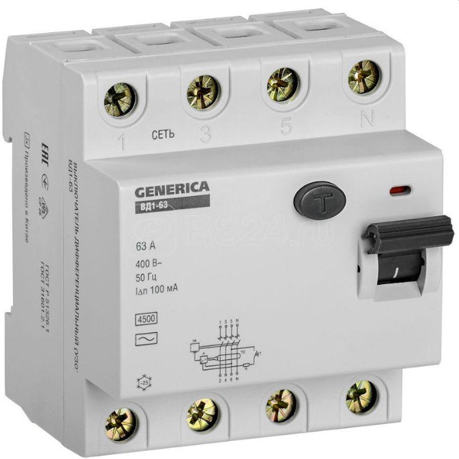 УЗО GENERICA MDV15-4-063-100