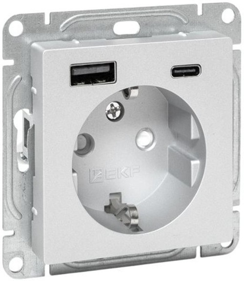 Розетка с заземлением с 2 USB EKF UP1-SOA-111-USBA+USBC